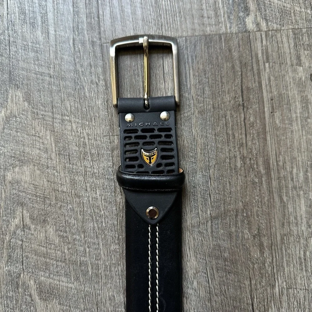 Michael Toschi Black‎ Leather Belt Black Perforated Rubber Section 40 EXCELLENT